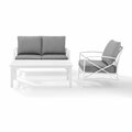 Crosley Furniture Kaplan 3-Piece Outdoor Seating Set in White with Gray Cushions KO60014WH-GY
